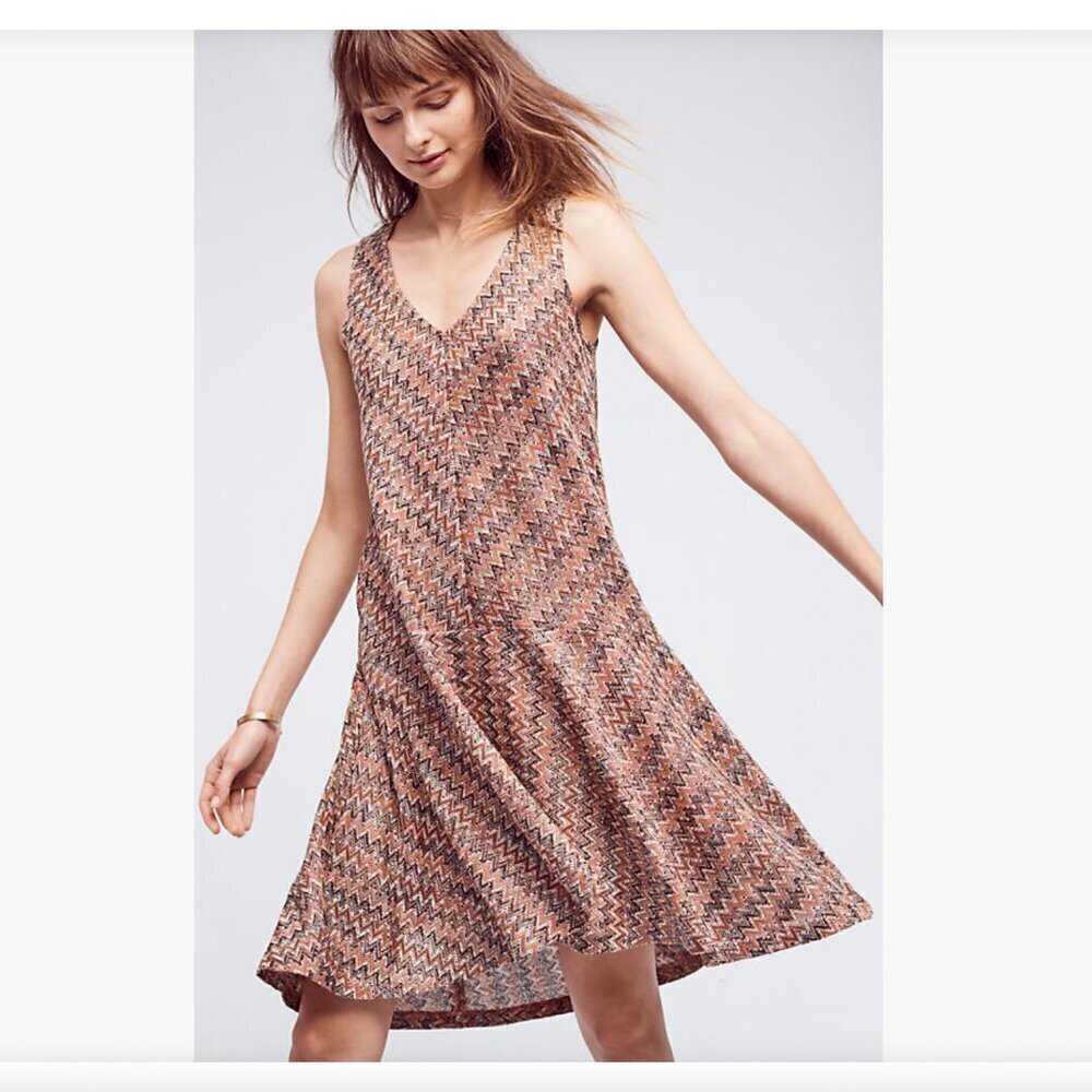 Anthropologie Maeve Westwater Chevron Print Knit Drop Waist Dress Size Small NWT